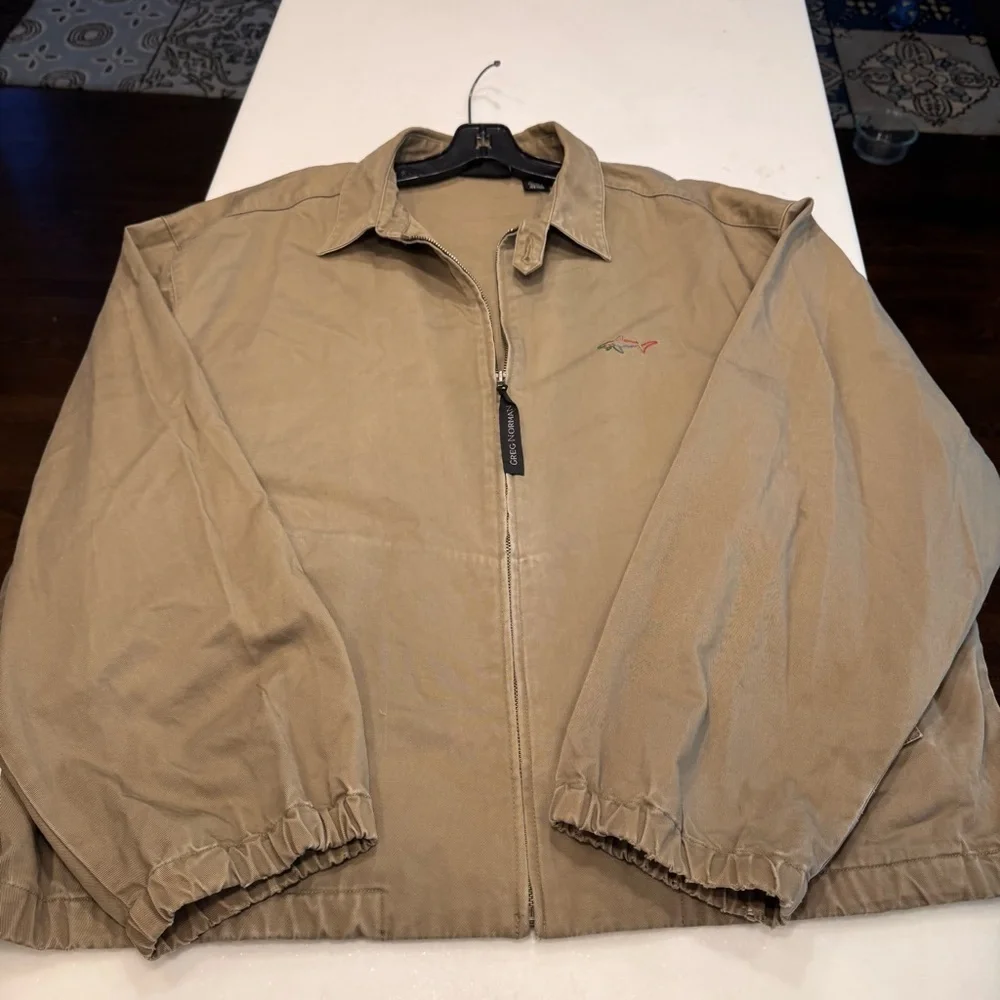 Greg Norman Cotton Zip Up Golf Jacket Collared Tan Size XL